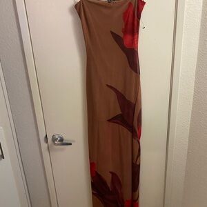 Lovely Day Floral Dress in Brown and Red